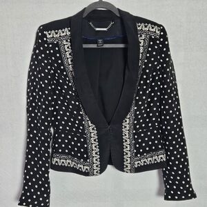 WHITE HOUSE BLACK MARKET Polka-Dot Collared Silk Blazer Womens  Sz 10